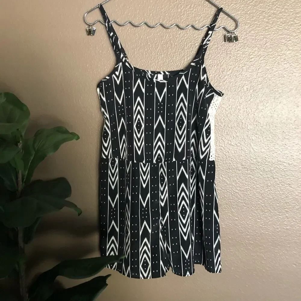 Xhilaration Black & White Patterned Shorts Romper